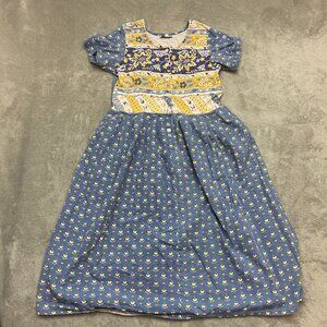 Vintage Anne Marie Farm House Denim Dress Blue and Yellow Size Medium